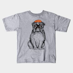 Hipster English Bulldog  Nerd Kids T-Shirt